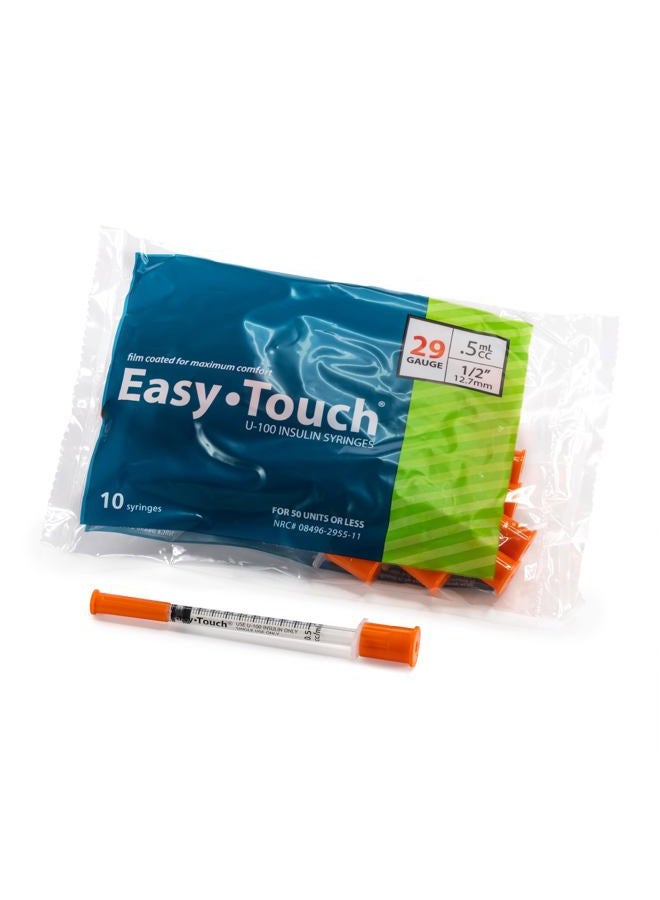 Easy Touch 29 Gauge U-100 Insulin Syringes (29G 0.5cc 1/2”) with 1/2” Long Needle, 0.5cc (50 Unit Capacity), Bold Markings for Accurate Dosing, Disposable, Box of 100 - Image 2